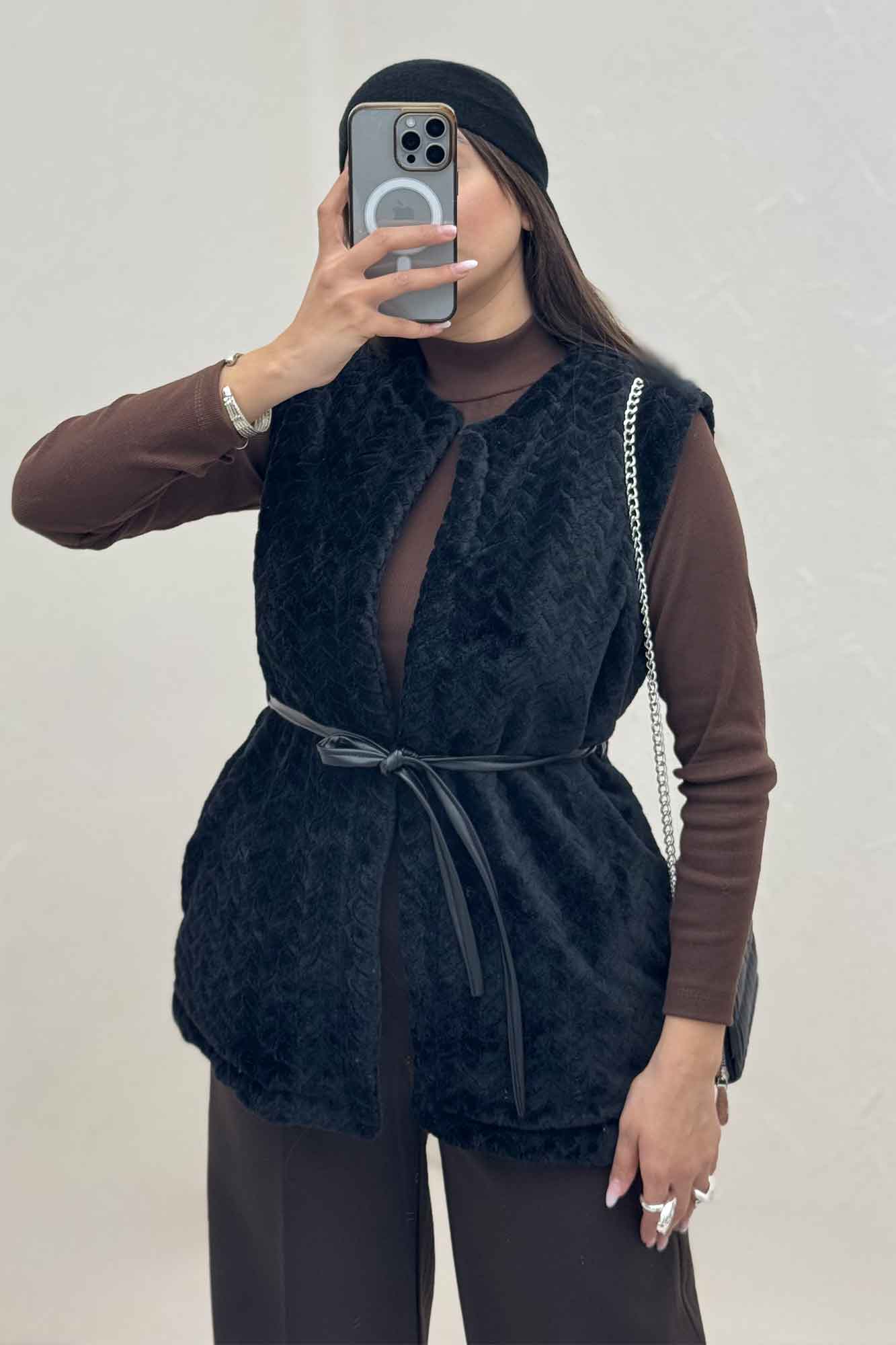 وست پوست کمربند چرم آستردار