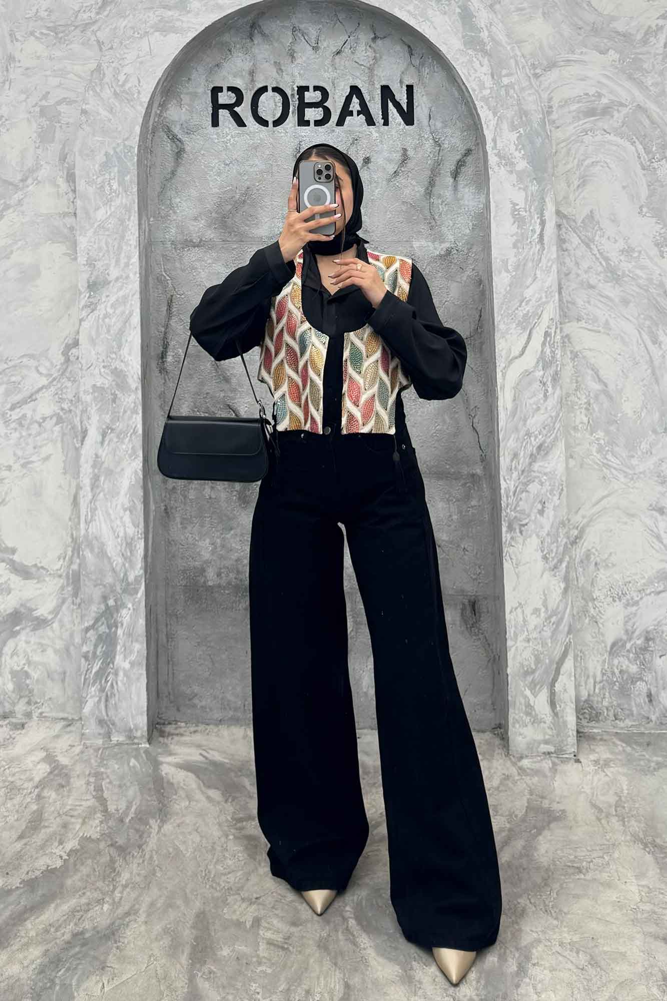 جلیقه لینن سنتی منگوله دار بغل U