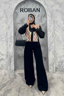 جلیقه لینن سنتی منگوله دار بغل U