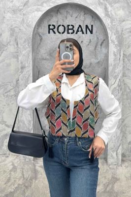 جلیقه لینن سنتی منگوله دار بغل U