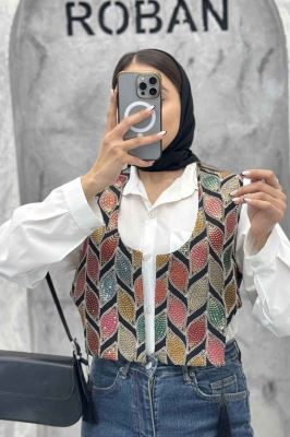 جلیقه لینن سنتی منگوله دار بغل U