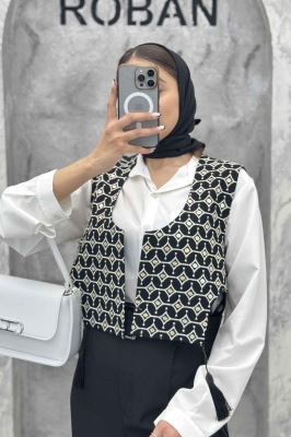 جلیقه لینن سنتی منگوله دار بغل U