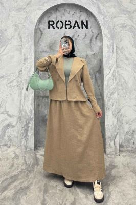 ست کت و دامن شانتون آستین سگک YAZ