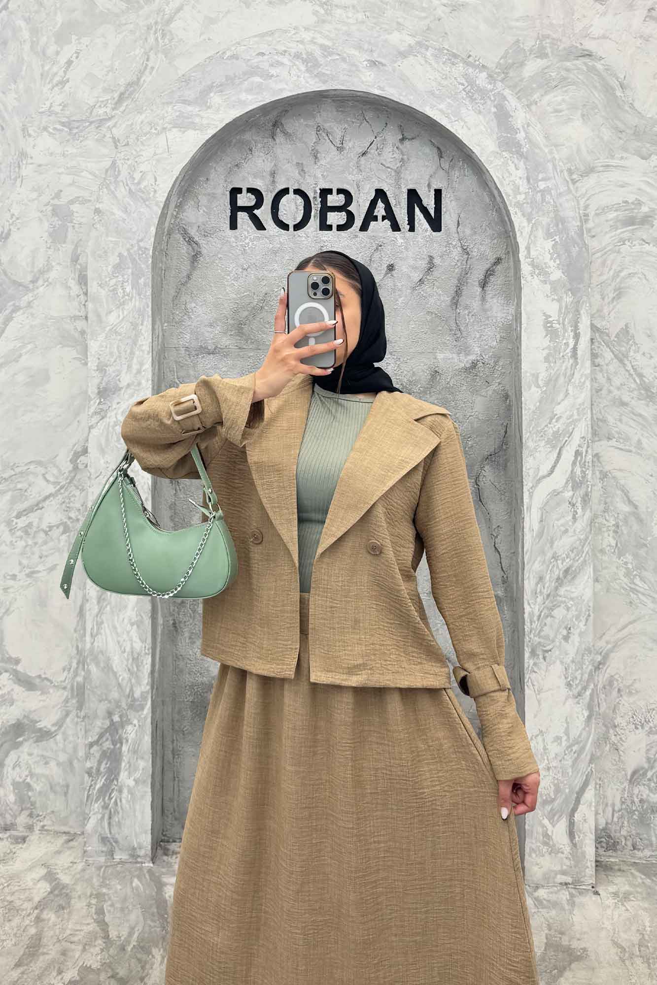 ست کت و دامن شانتون آستین سگک YAZ