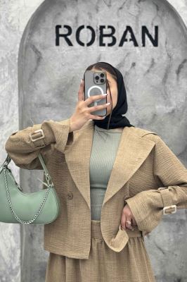 ست کت و دامن شانتون آستین سگک YAZ