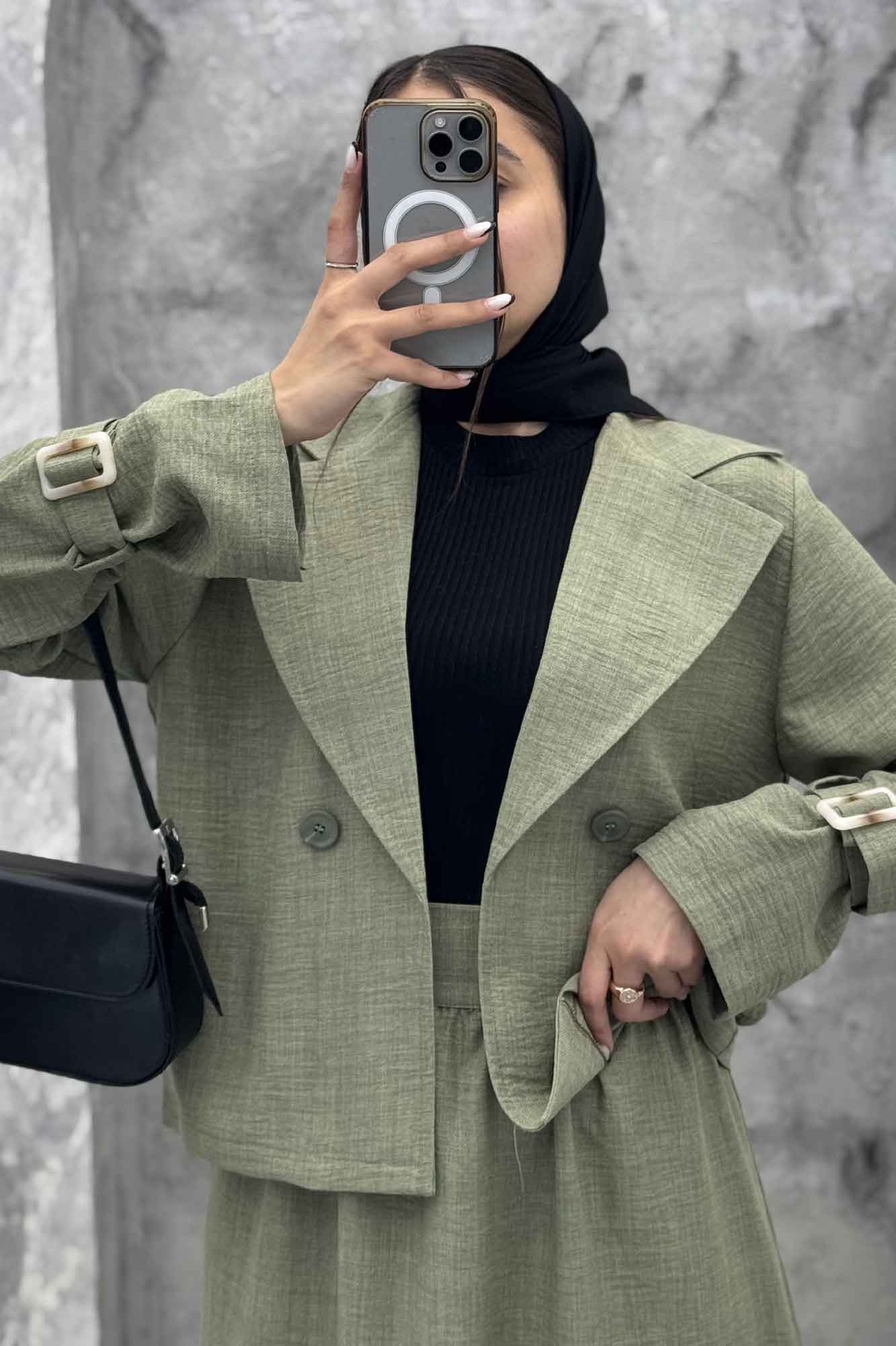 ست کت و دامن شانتون آستین سگک YAZ