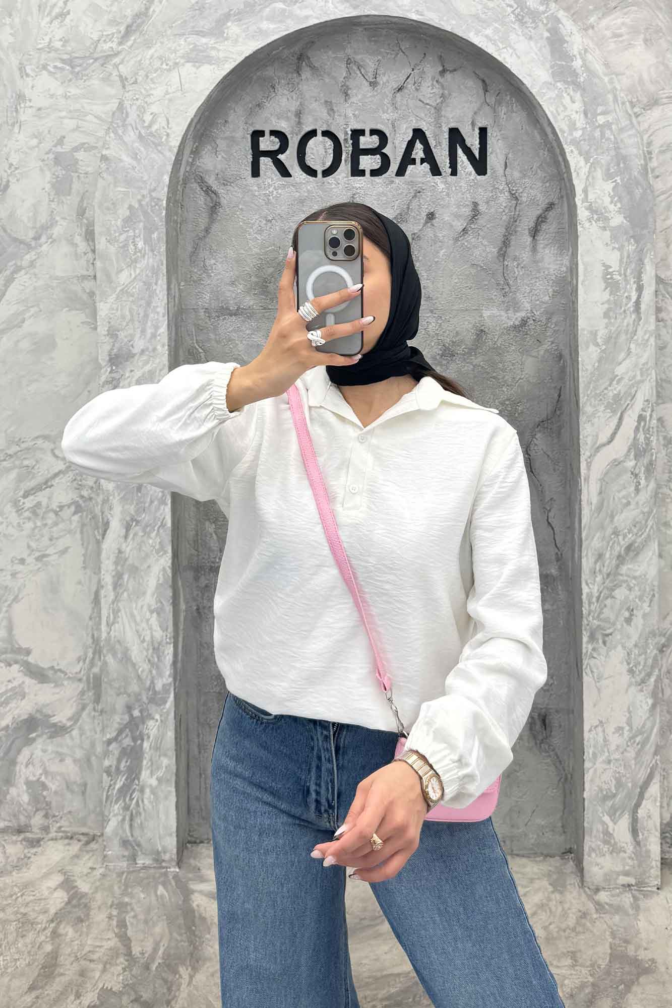 بلوز یقه بلیطی دو دکمه کرسپو سر آستین کش