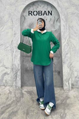 بلوز یقه بلیطی دو دکمه کرسپو سر آستین کش