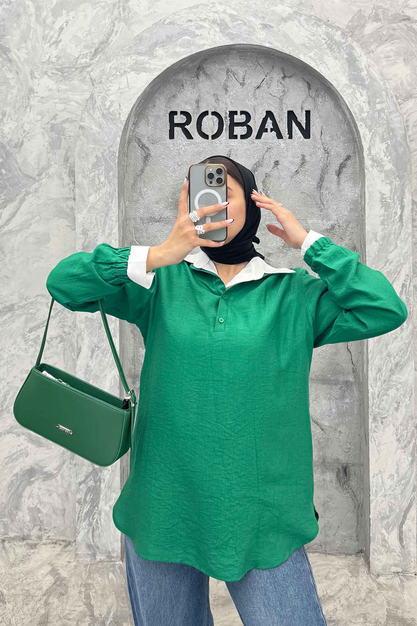 بلوز یقه بلیطی دو دکمه کرسپو سر آستین کش