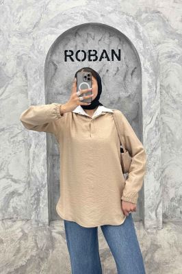 بلوز یقه بلیطی دو دکمه کرسپو سر آستین کش