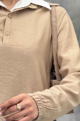 بلوز یقه بلیطی دو دکمه کرسپو سر آستین کش