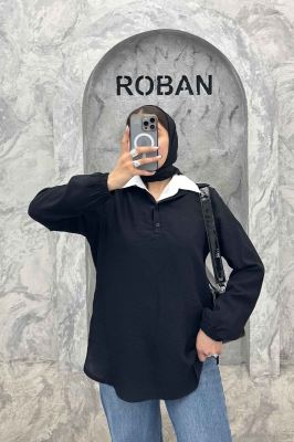 بلوز یقه بلیطی دو دکمه کرسپو سر آستین کش