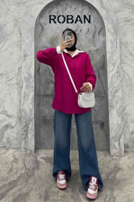 بلوز یقه بلیطی دو دکمه کرسپو سر آستین کش