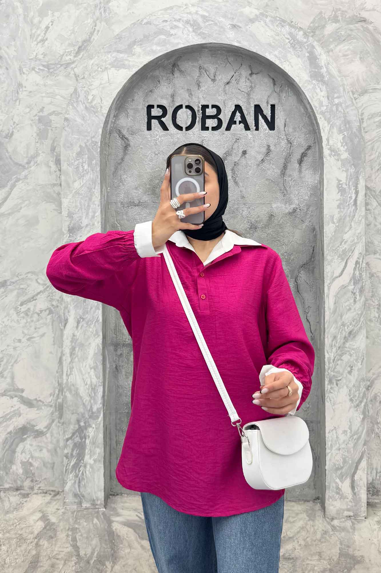 بلوز یقه بلیطی دو دکمه کرسپو سر آستین کش