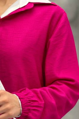 بلوز یقه بلیطی دو دکمه کرسپو سر آستین کش