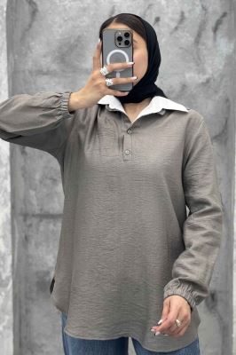 بلوز یقه بلیطی دو دکمه کرسپو سر آستین کش