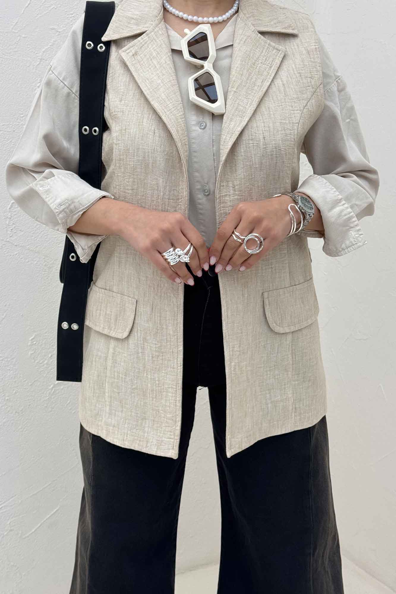 وست بلند دو در جیب لینن