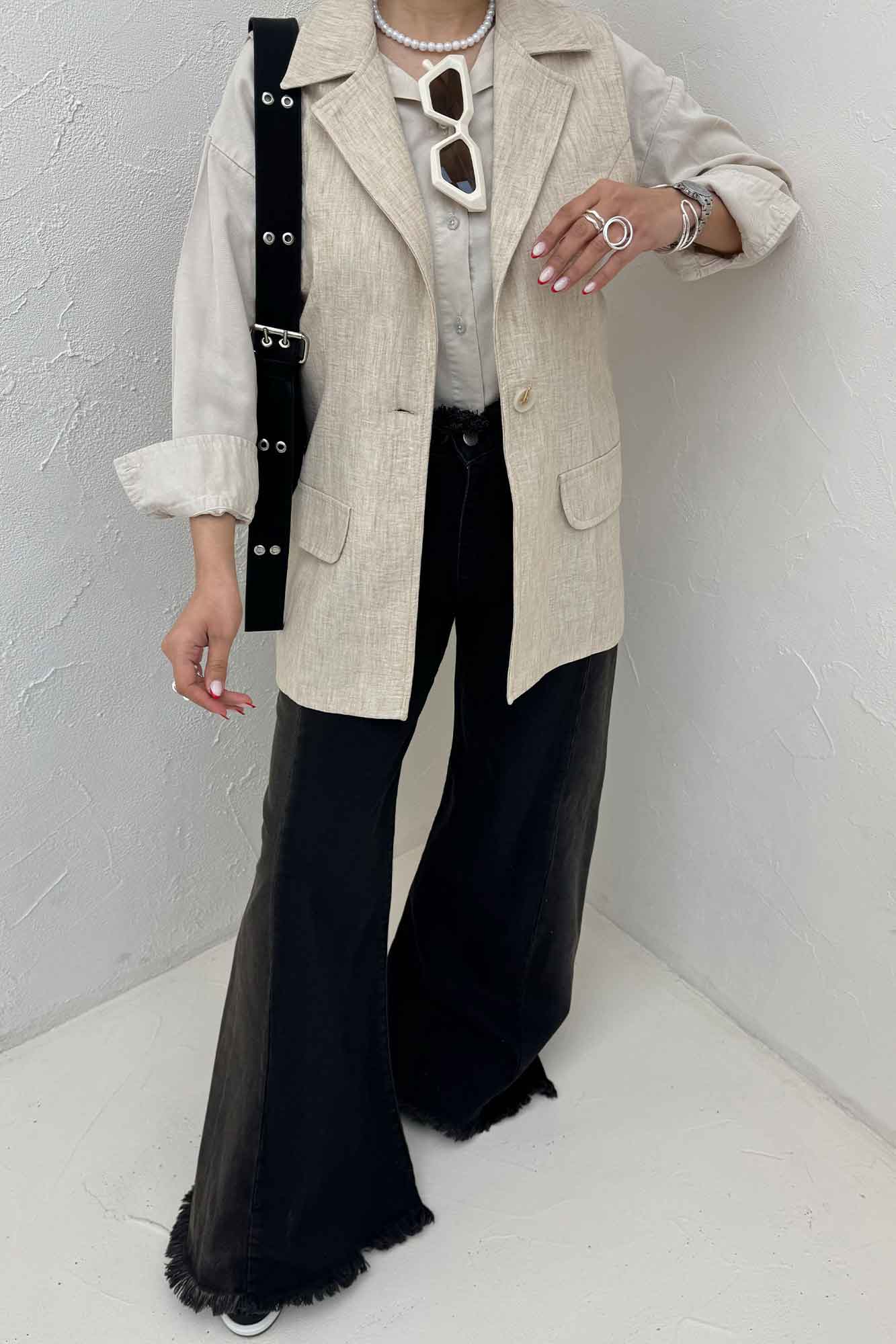 وست بلند دو در جیب لینن