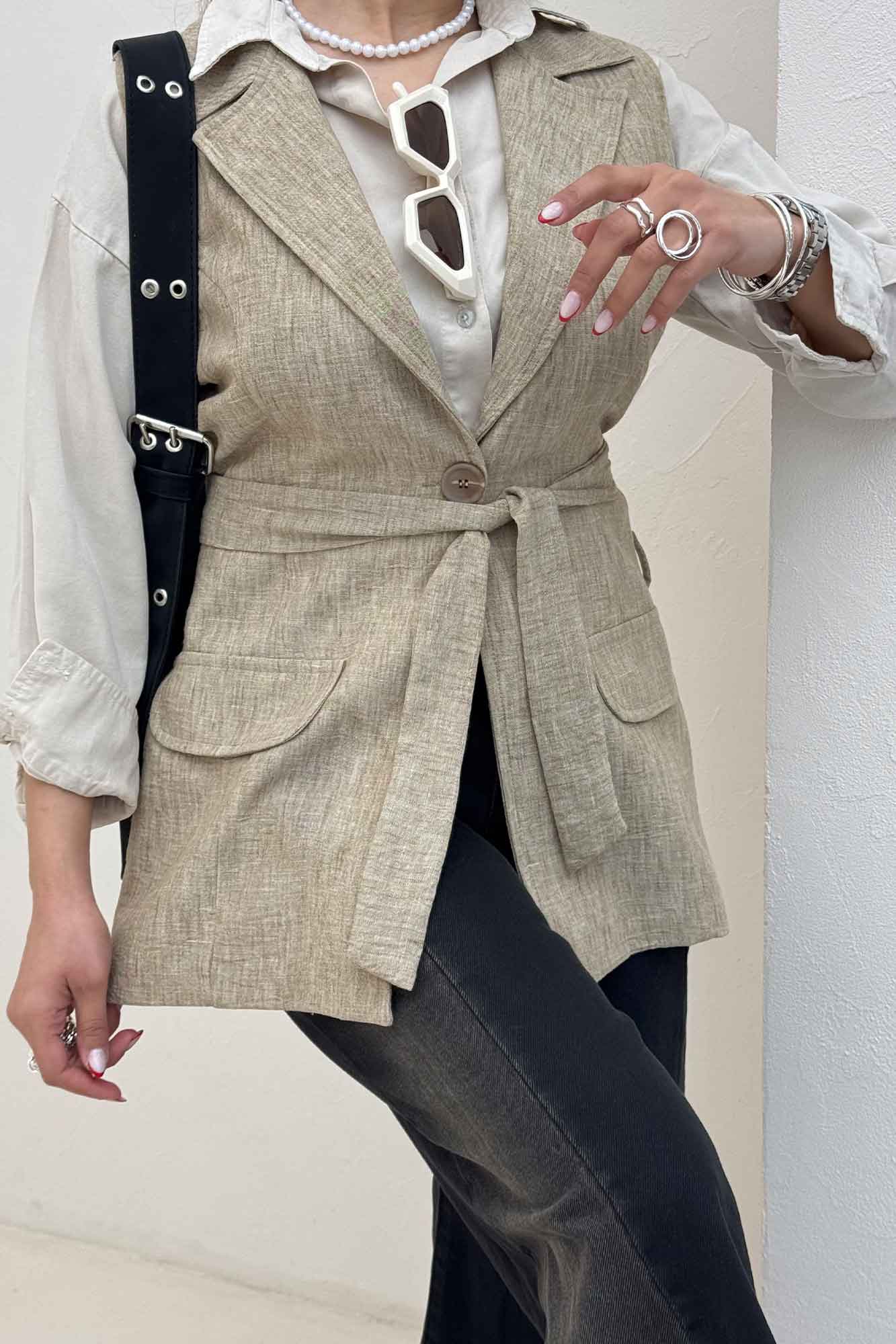 وست بلند دو در جیب لینن