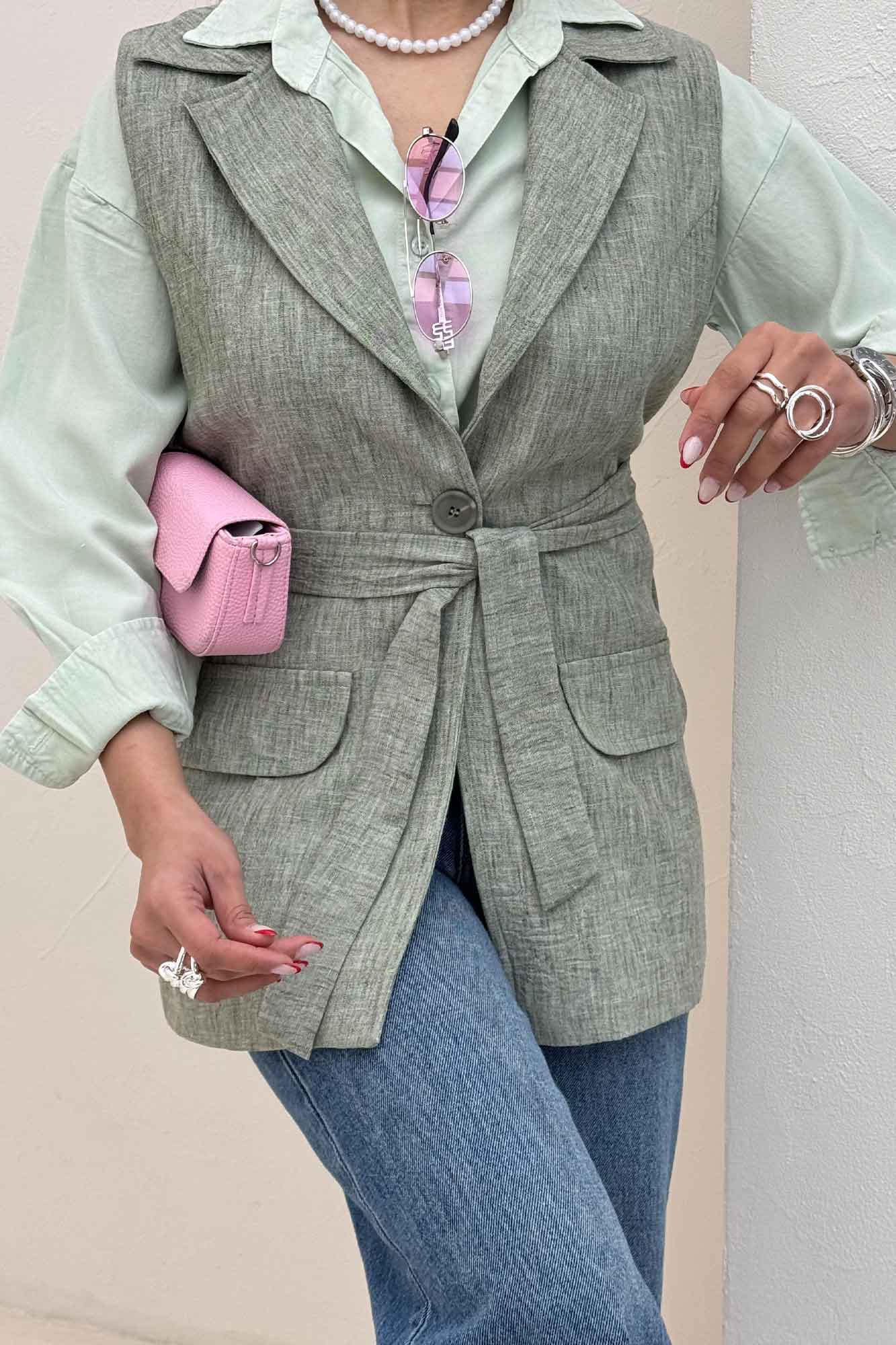 وست بلند دو در جیب لینن