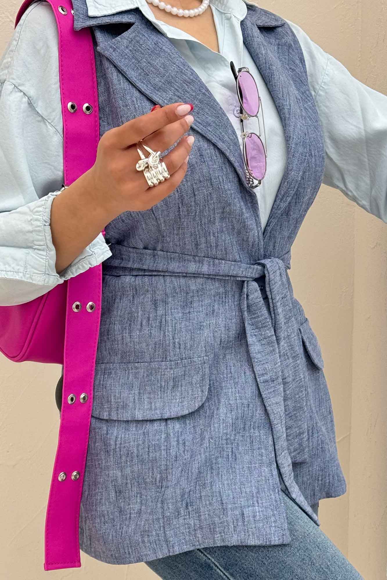 وست بلند دو در جیب لینن