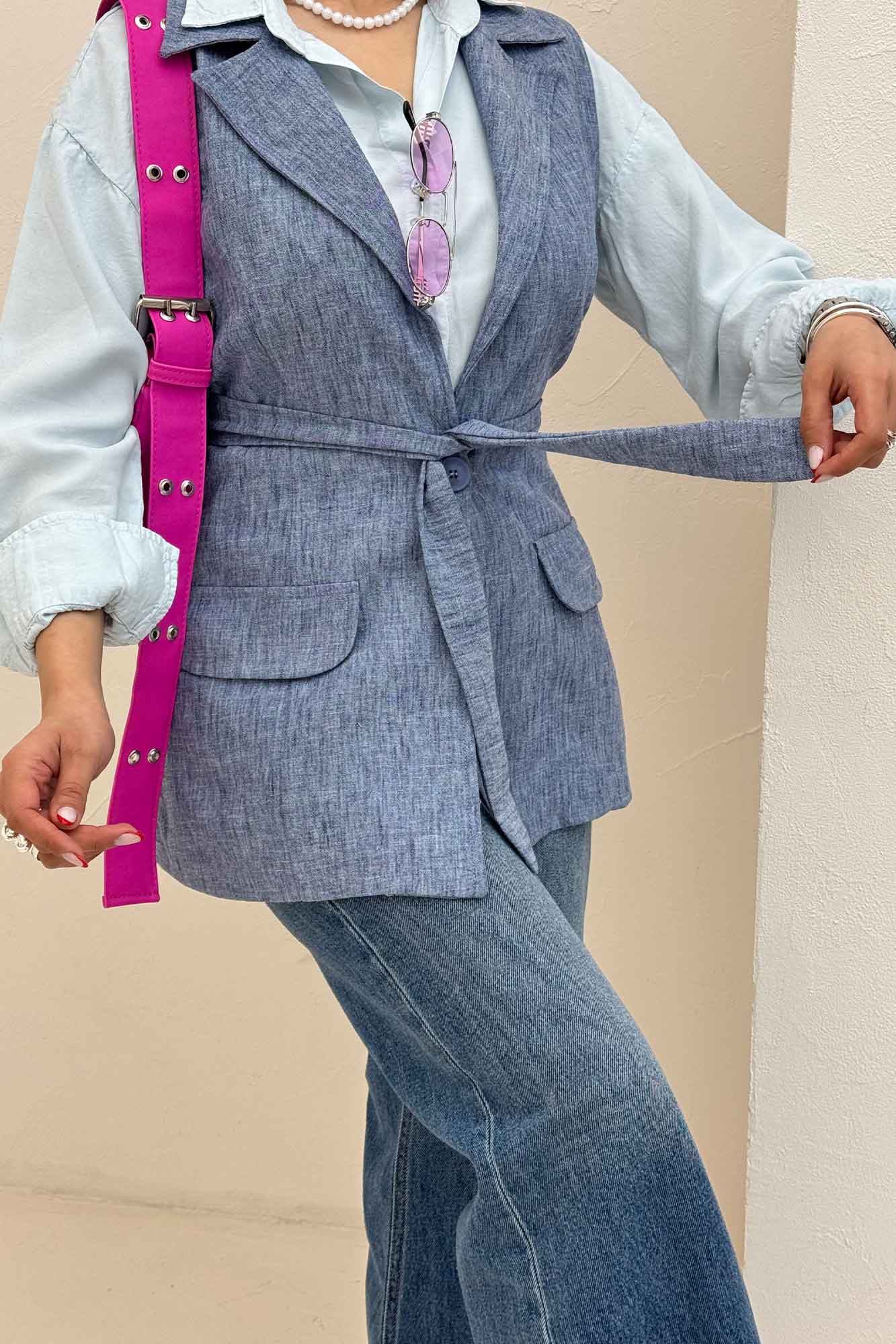 وست بلند دو در جیب لینن