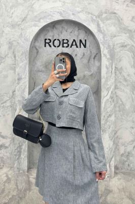 ست کت و دامن کوتاه پیله دار لینن