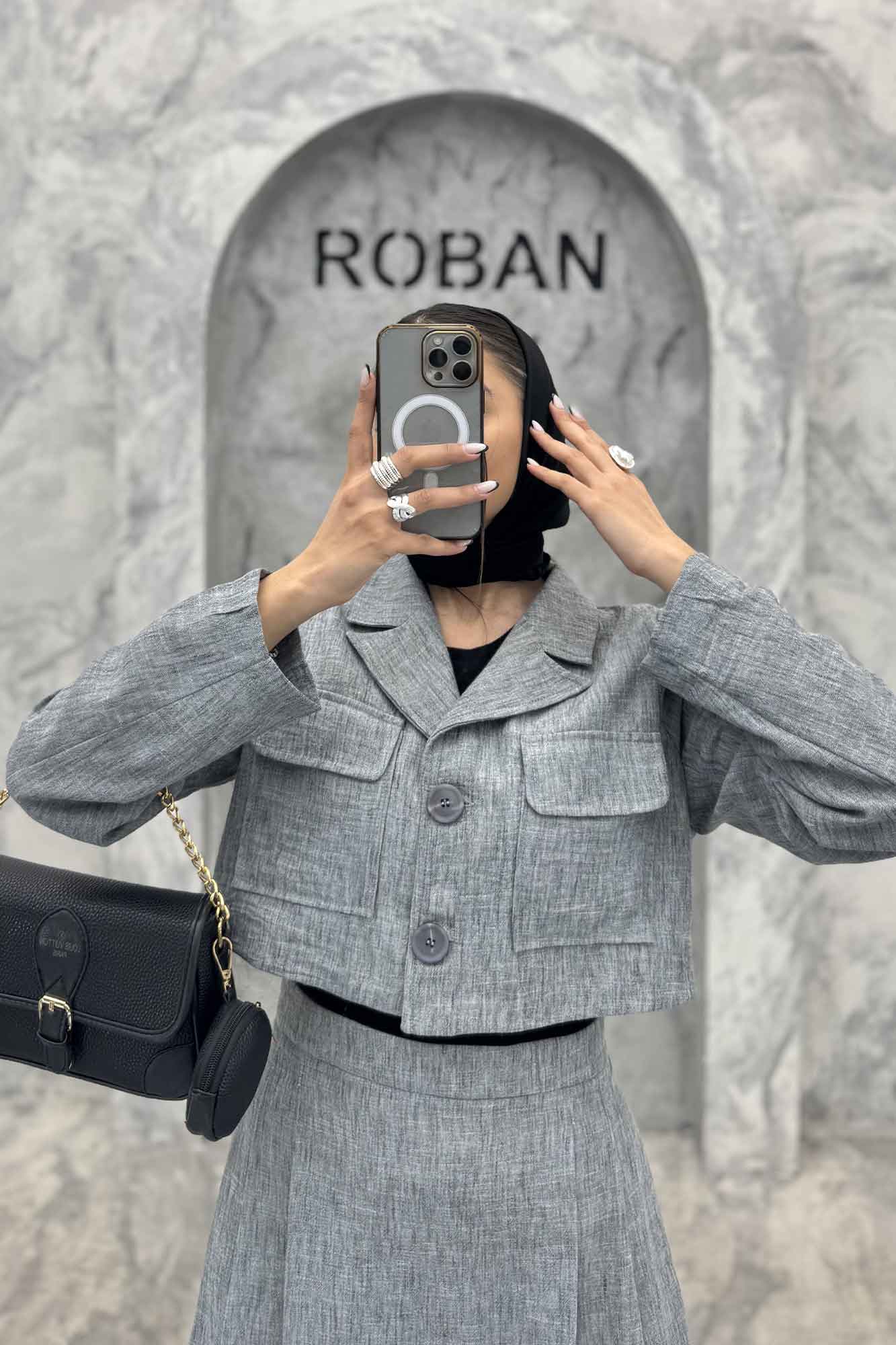 ست کت و دامن کوتاه پیله دار لینن