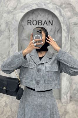 ست کت و دامن کوتاه پیله دار لینن