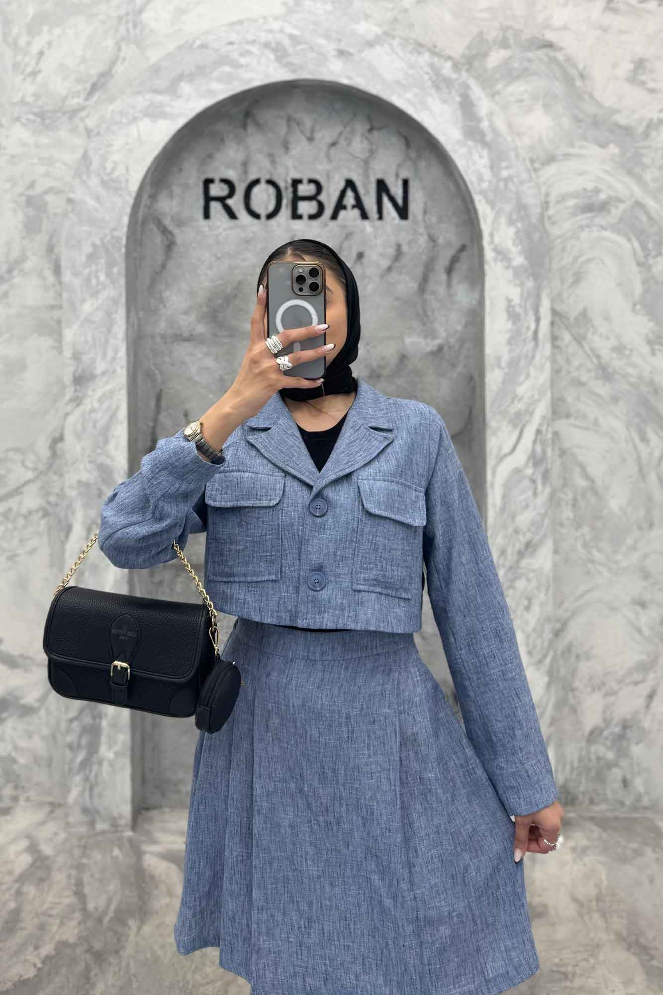 ست کت و دامن کوتاه پیله دار لینن