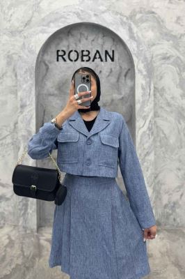 ست کت و دامن کوتاه پیله دار لینن