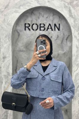 ست کت و دامن کوتاه پیله دار لینن