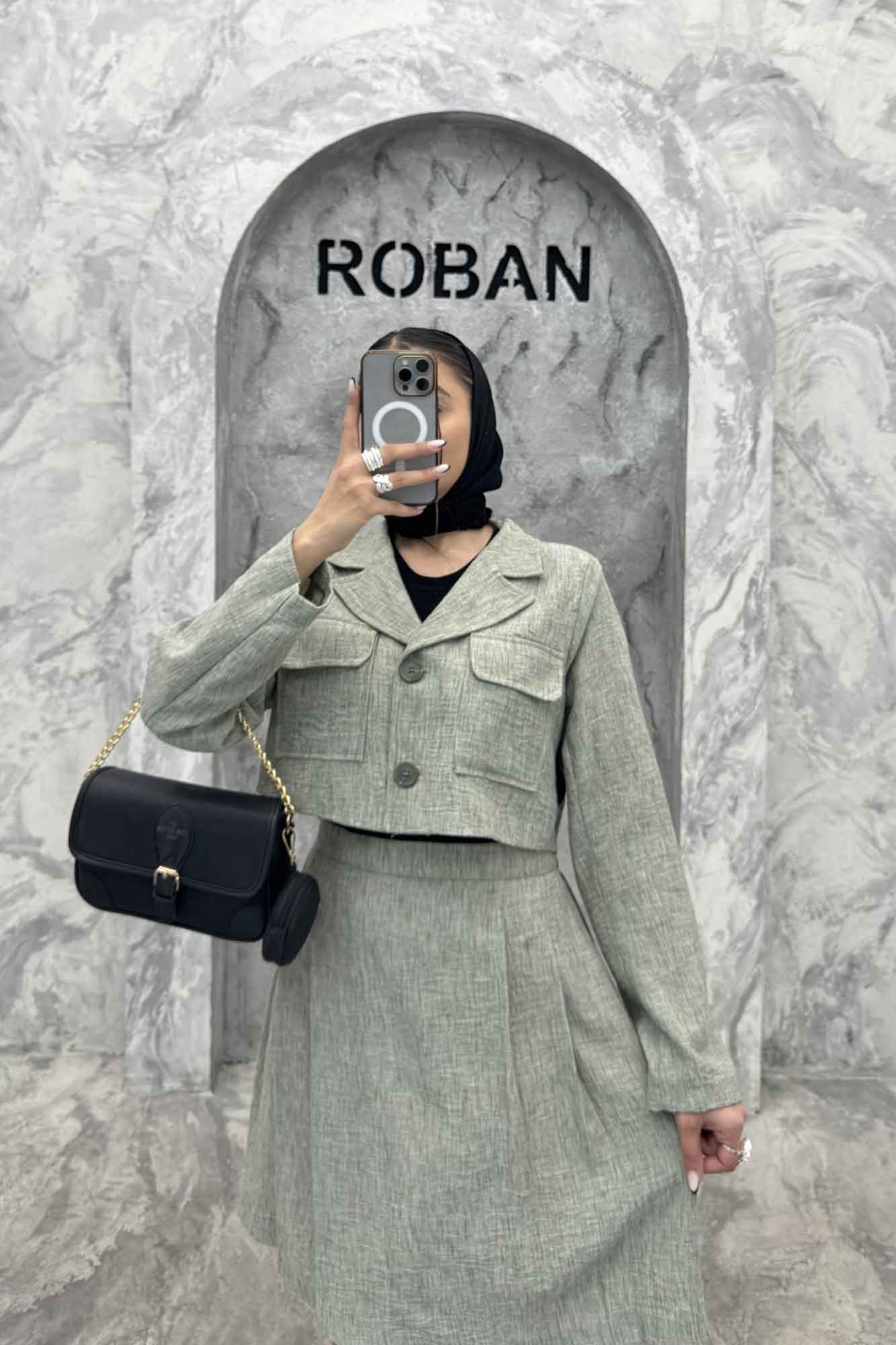 ست کت و دامن کوتاه پیله دار لینن