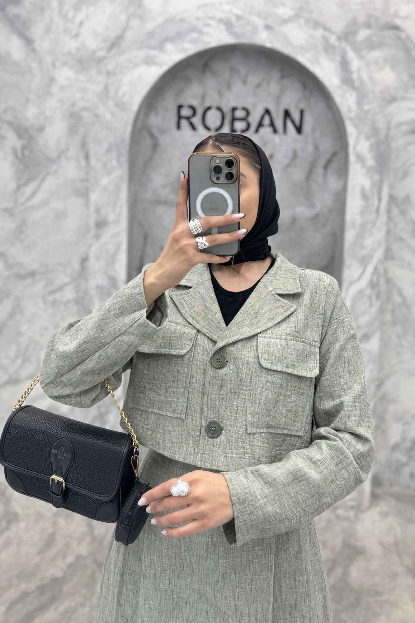 ست کت و دامن کوتاه پیله دار لینن