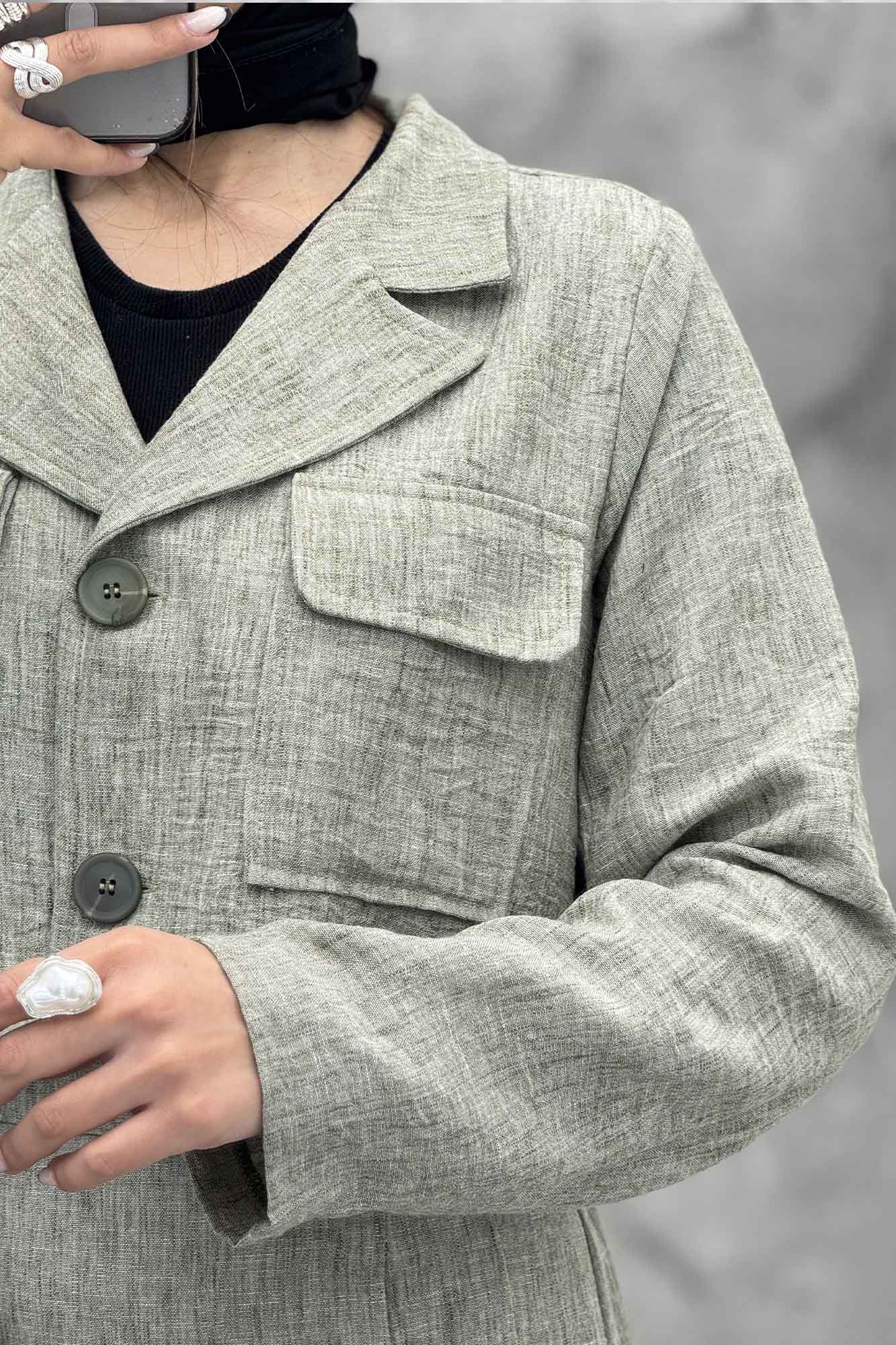 ست کت و دامن کوتاه پیله دار لینن