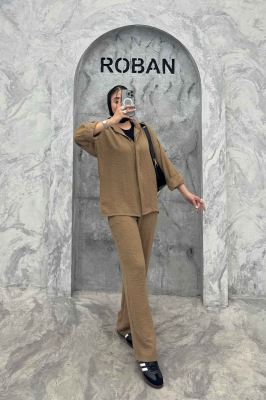 ست شومیز مانتویی و شلوار لینن تریسی