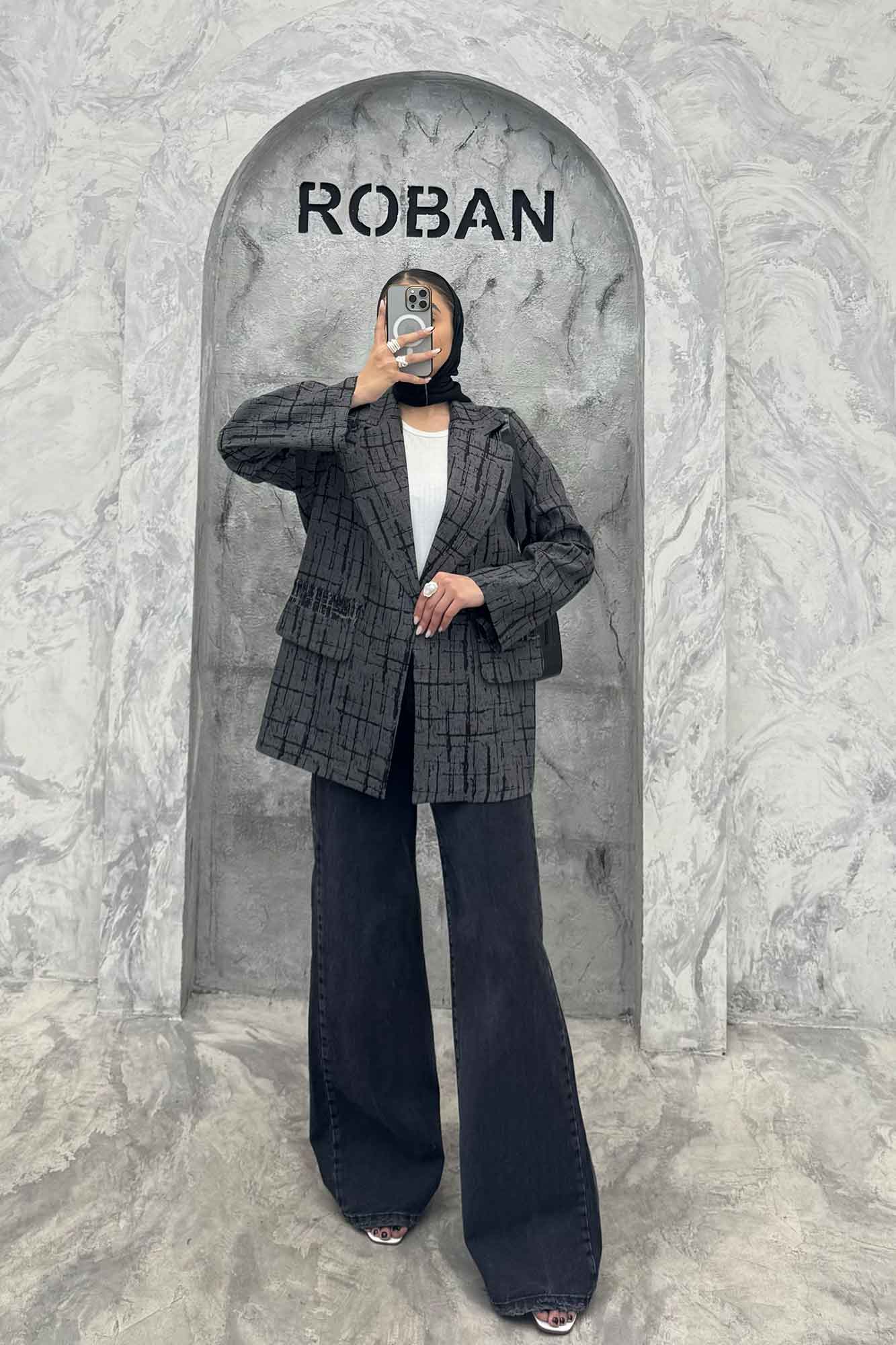 کت یقه ب ب ژاکارد دو در جیب