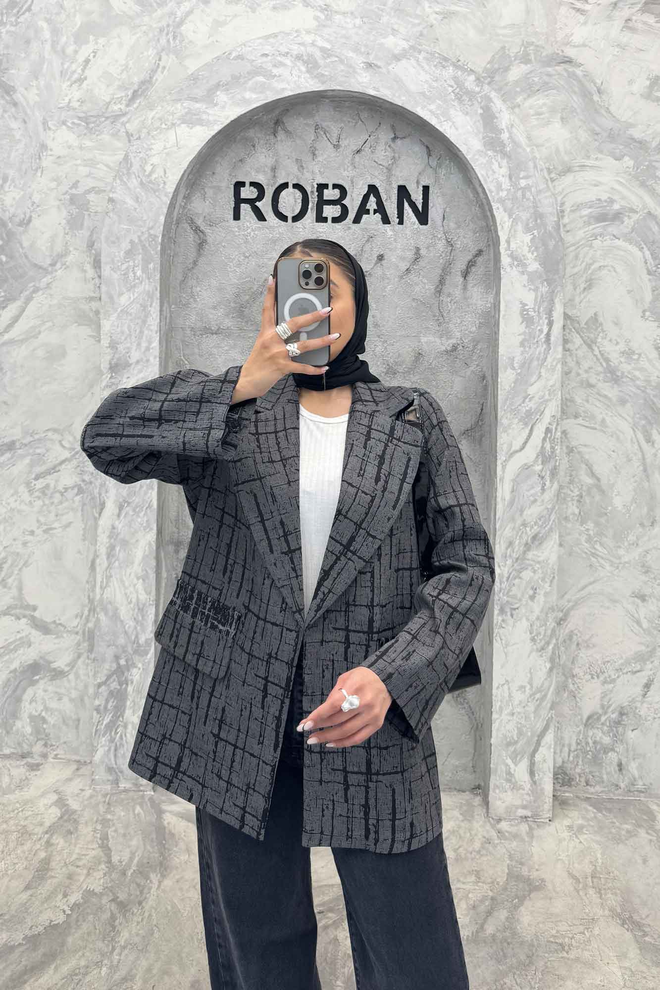 کت یقه ب ب ژاکارد دو در جیب