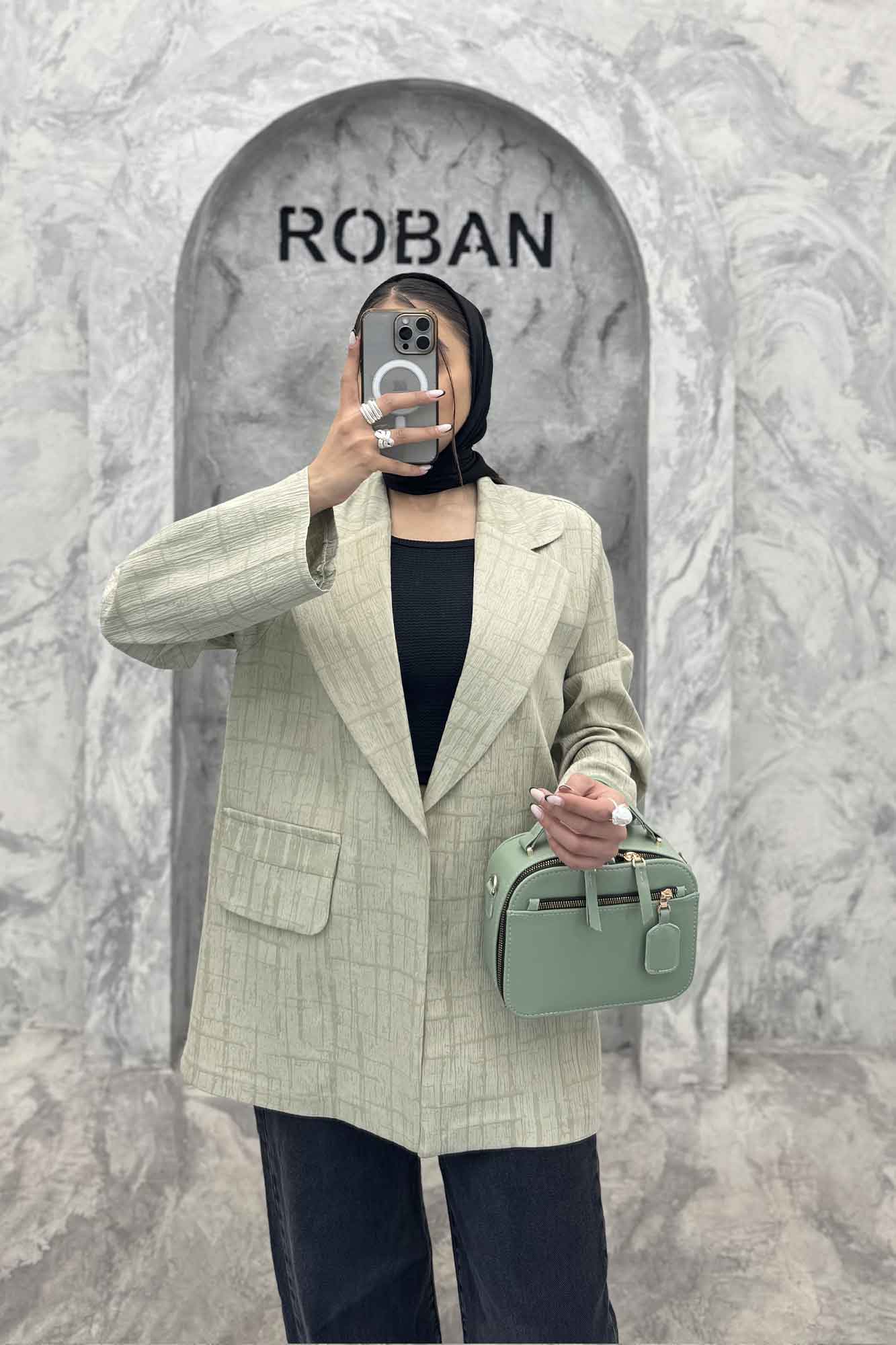 کت یقه ب ب ژاکارد دو در جیب