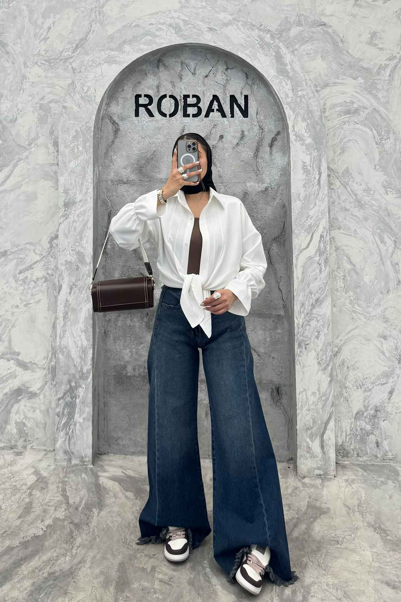 شومیز مانتویی خط دار آستین عروسکی 