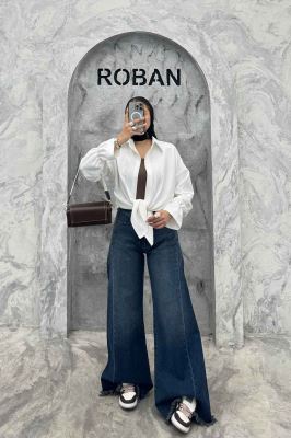 شومیز مانتویی خط دار آستین عروسکی 