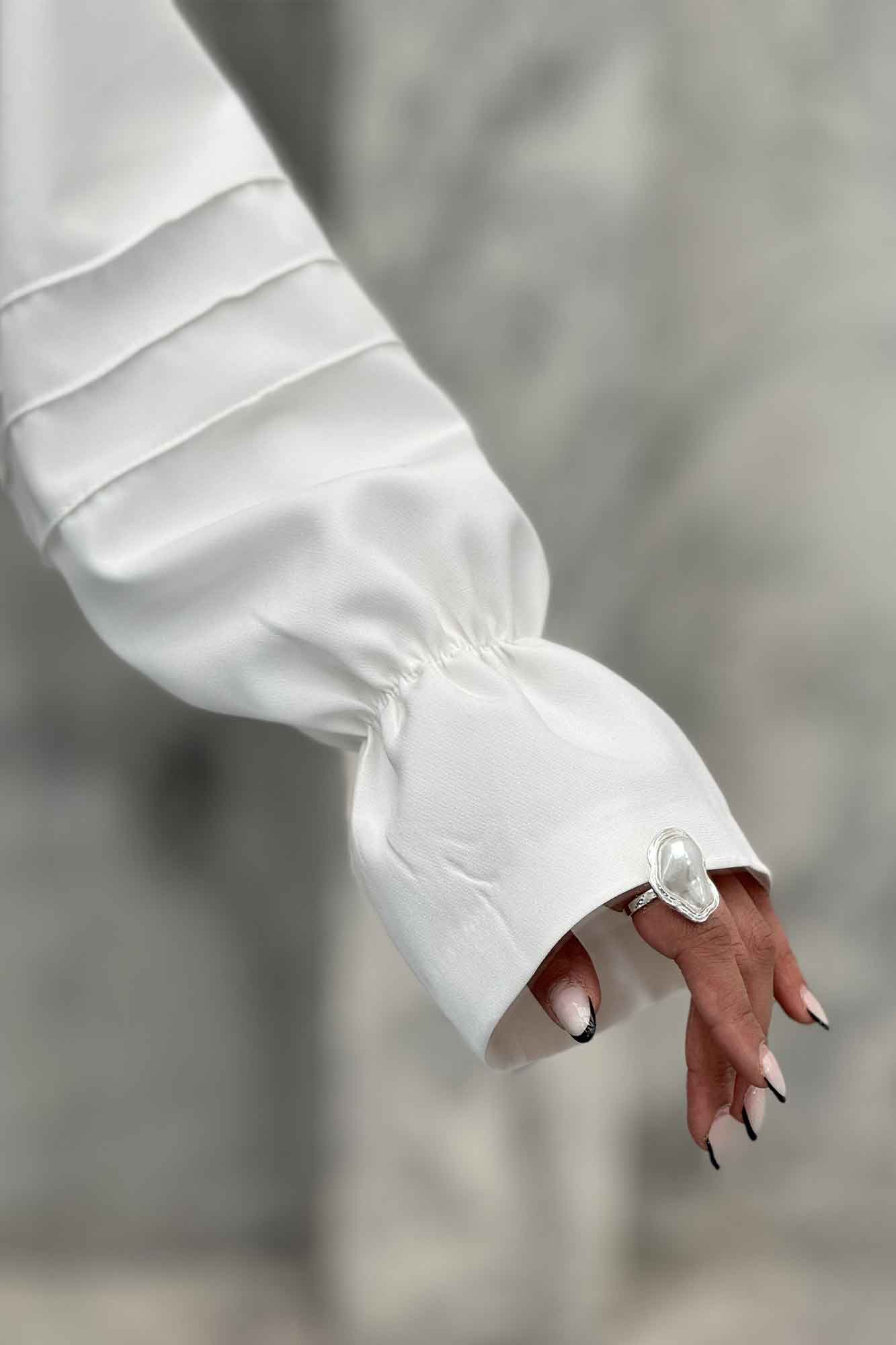 شومیز مانتویی خط دار آستین عروسکی 