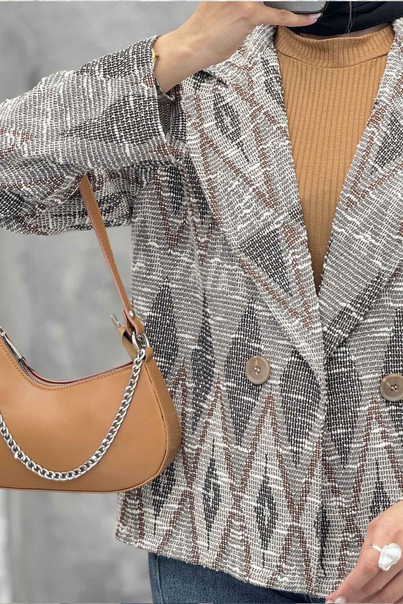 کت یقه انگلیسی دو دکمه ژاکارد مراکشی