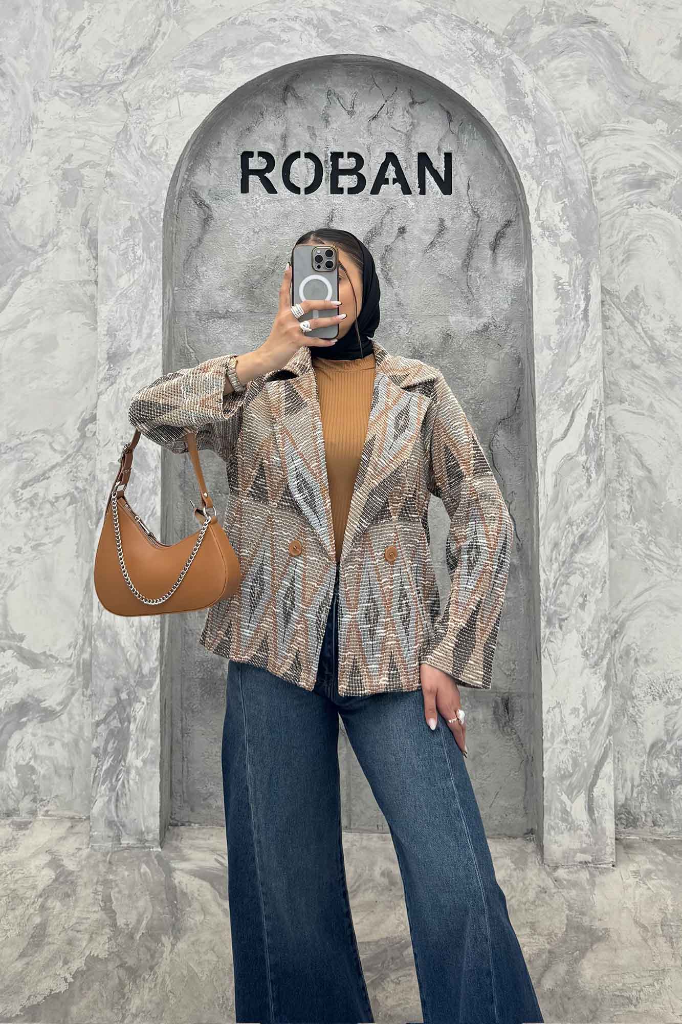 کت یقه انگلیسی دو دکمه ژاکارد مراکشی