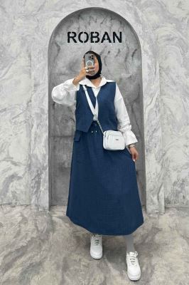 ست جلیقه و دامن شانتون تک جیب پاکتی