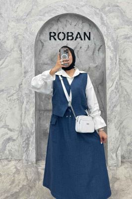 ست جلیقه و دامن شانتون تک جیب پاکتی