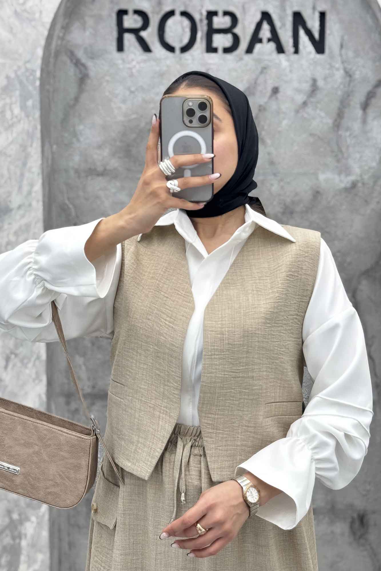 ست جلیقه و دامن شانتون تک جیب پاکتی