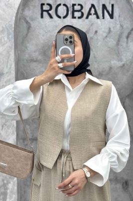 ست جلیقه و دامن شانتون تک جیب پاکتی