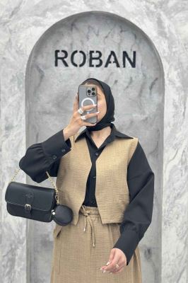 ست جلیقه و دامن شانتون تک جیب پاکتی