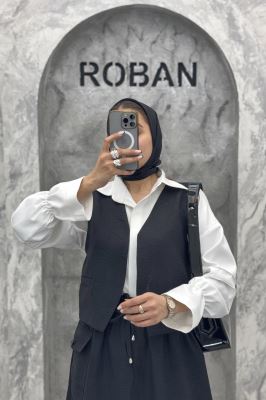 ست جلیقه و دامن شانتون تک جیب پاکتی